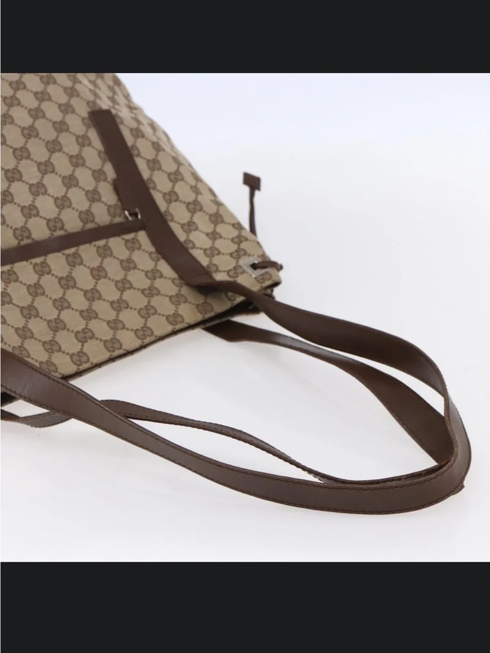 Gucci GG Canvas 019 0493 Beige Brown Leather Shoulder Tote Bag Authentic
